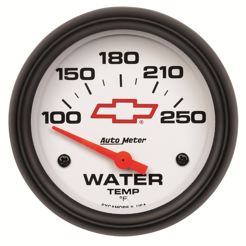 AutoMeter Gauge Water Temp 2-5/8in. 100-250 Deg. F Electric Chevy Red Bowtie White - 5837-00406