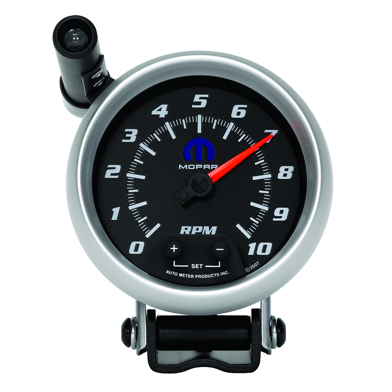 AutoMeter Gauge Tach 3-3/4in. 10K RPM Pedestal W/ Ext. Quick-Lite Black Mopar - 880023