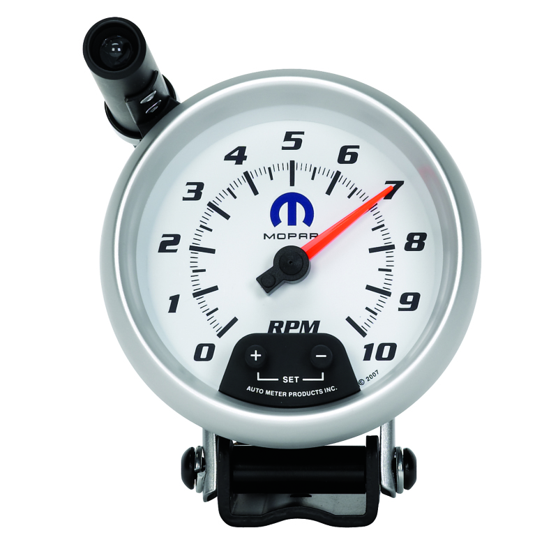 AutoMeter Gauge Tachometer 3-3/4in. 10K RPM Pedestal W/ Ext. Quick-Lite White Mopar - 880037