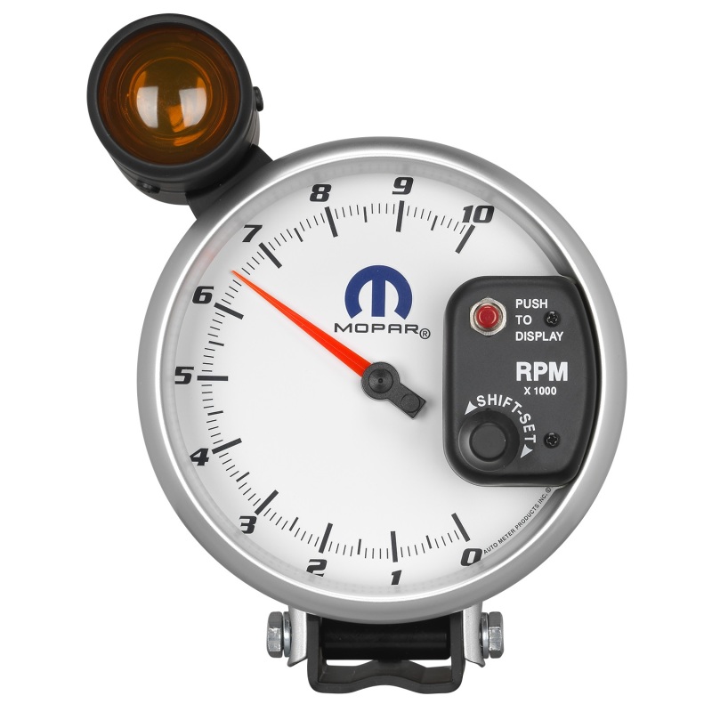 AutoMeter Gauge Tachometer 5in. 10K RPM Pedestal W/ Ext. Shift-Lite White Mopar - 880248