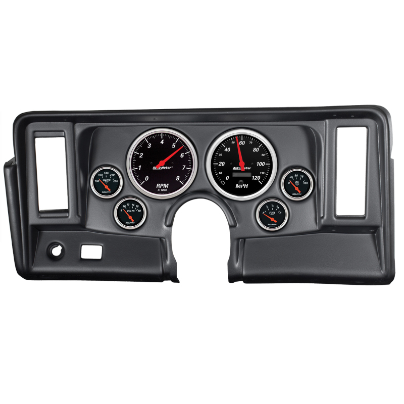 Autometer Designer Black 69-76 Nova Dash Kit 6pc Tach / MPH / Fuel / Oil / WTMP / Volt - 7024-DB