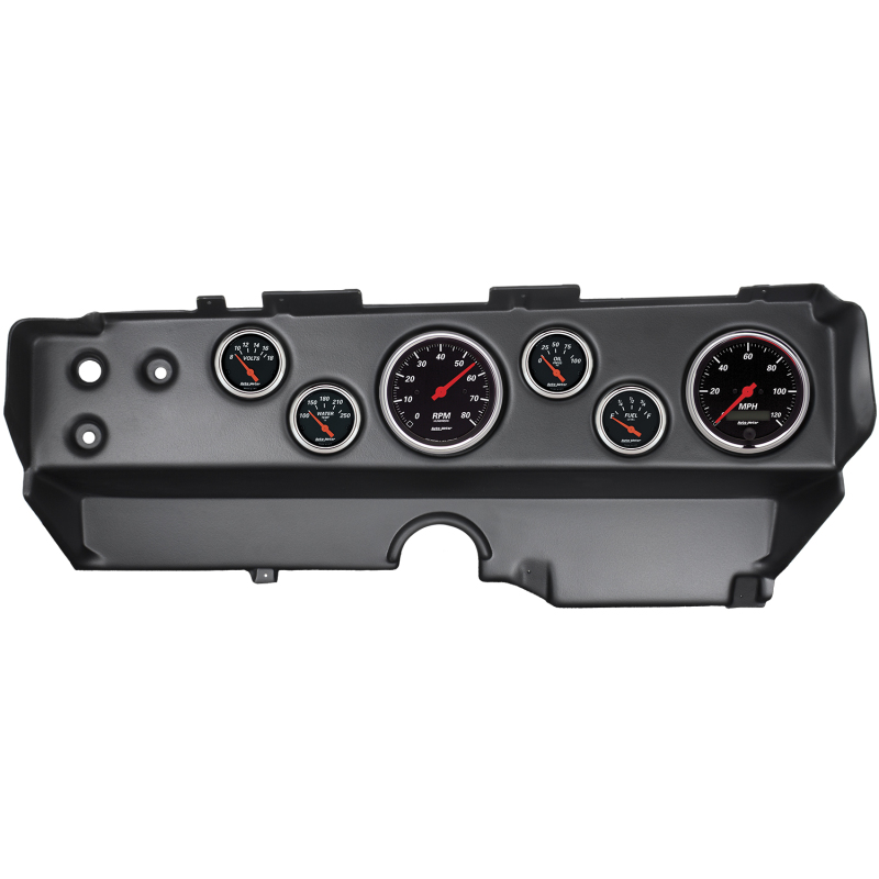Autometer Designer Black 70-74 E-Body/Cuda/Challenger Dash Kit 6pc Tach/ MPH/ Fuel/ Oil/ WTMP/ Volt - 7029-DB