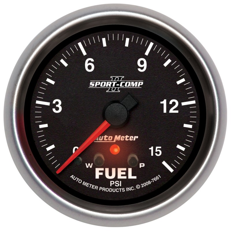 Autometer Sport-Comp II Fuel Pressure Gauge 2 5/8in 15PSI Stepper Motor w/ Peak & Warn - 7661