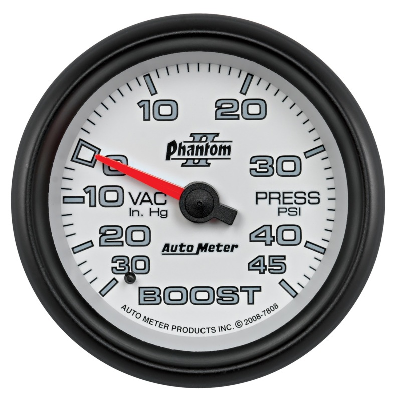Autometer Phantom II 2-5/8in 30INHG-45PSI Phantom Mechanical Boost/Vacuum Gauge - 7808