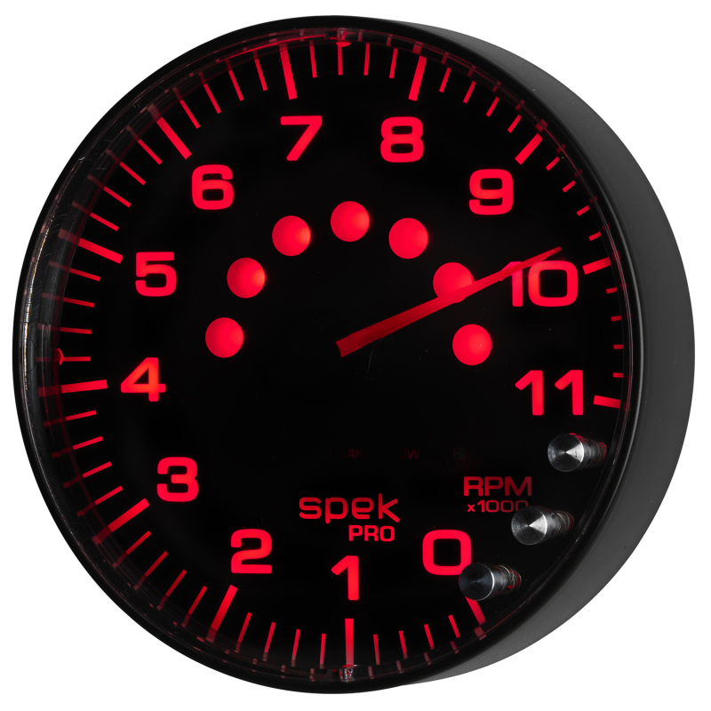 Autometer Spek-Pro Gauge Tachometer 5in 11K Rpm W/Shift Light & Peak Mem Black/Black - P239328