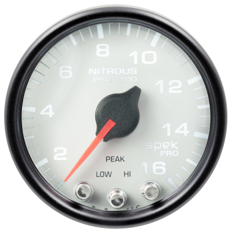 Autometer Spek-Pro Gauge Nitrous Press 2 1/16in 1600psi Stepper Motor W/Peak & Warn Wht/Blk - P32012
