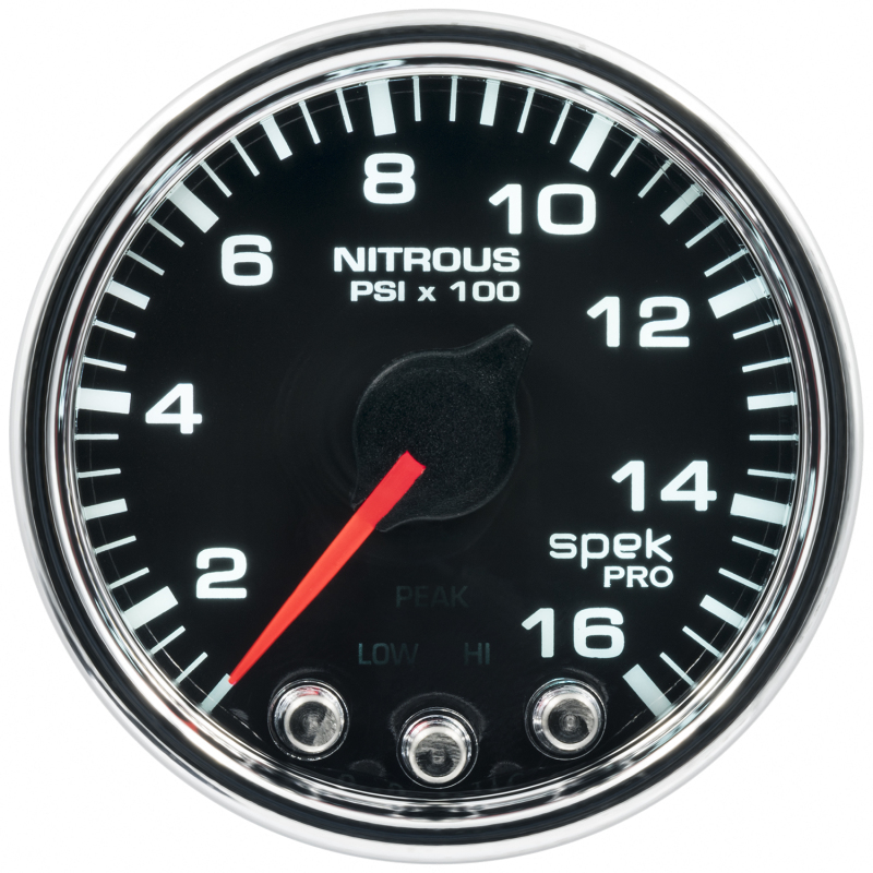 Autometer Spek-Pro Gauge Nitrous Press 2 1/16in 1600psi Stepper Motor W/Peak & Warn Blk/Chrm - P32031