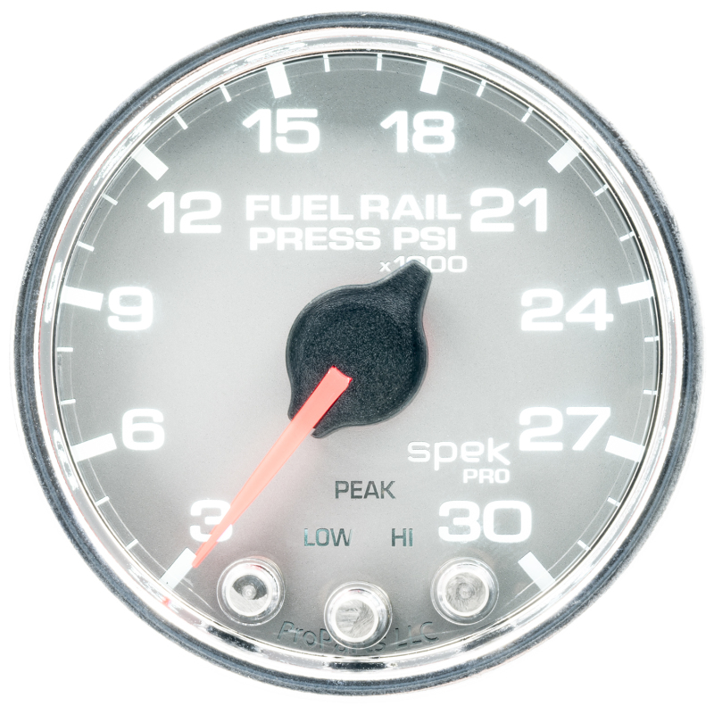 Autometer Spek-Pro Gauge Rail Press 2 1/16in 30Kpsi Stepper Motor W/Peak & Warn Slvr/Chrm - P32121