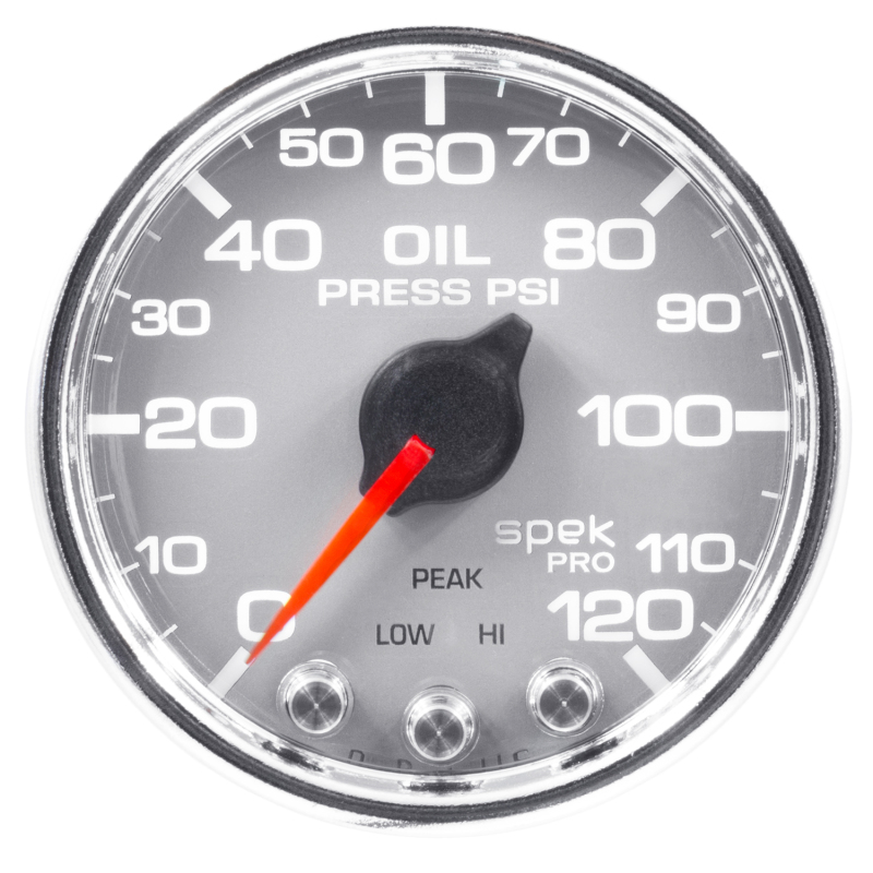 Autometer Spek-Pro Gauge Oil Press 2 1/16in 120psi Stepper Motor W/Peak & Warn Slvr/Chrm - P32521