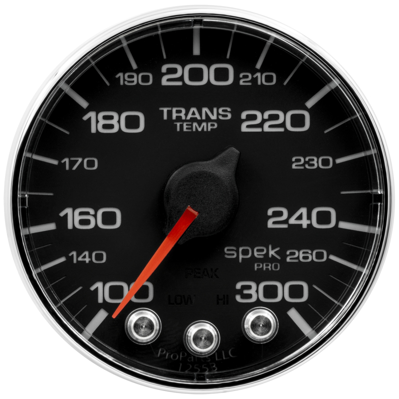 Autometer Spek-Pro Gauge Trans Temp 2 1/16in 300f Stepper Motor W/Peak & Warn Blk/Chrm - P342318