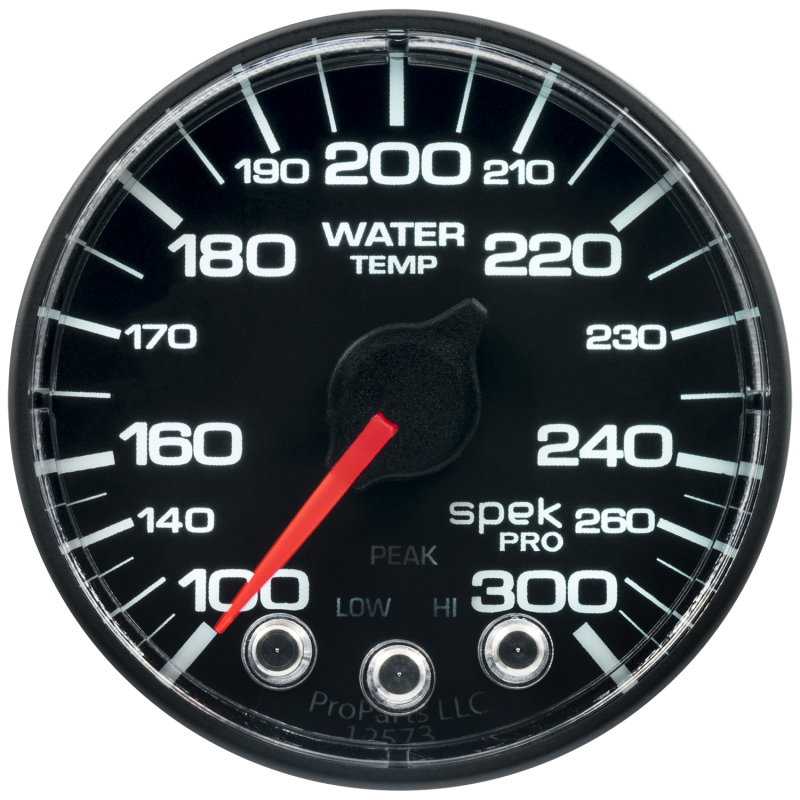 Autometer Spek-Pro Gauge Water Temp 2 1/16in 300f Stepper Motor W/Peak & Warn Blk/Blk - P346324