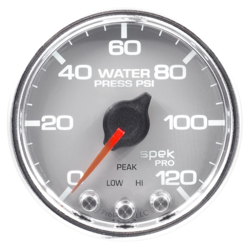 Autometer Spek-Pro Gauge Water Press 2 1/16in 120psi Stepper Motor W/Peak & Warn Slvr/Chrm - P34521