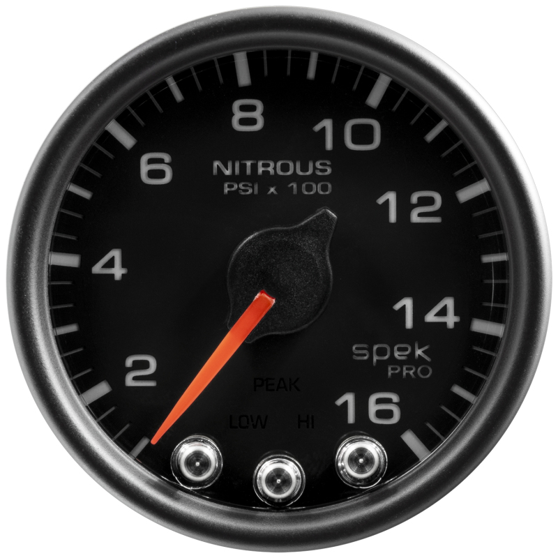 Autometer Spek-Pro Gauge Nitrous Press 2 1/16in 1600psi Stepper Motor W/Peak & Warn Blk/Blk - P32032