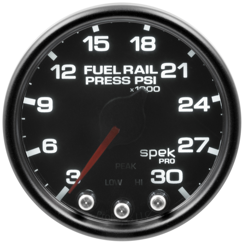 Autometer Spek-Pro Gauge Rail Press 2 1/16in 30Kpsi Stepper Motor W/Peak & Warn Blk/Smoke/Blk - P32152