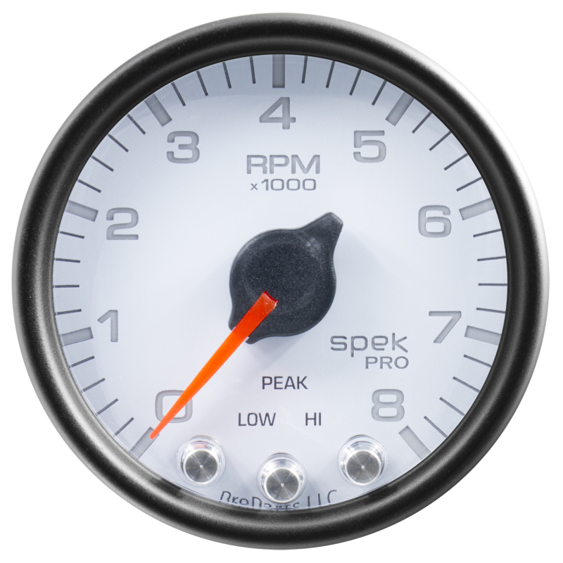 Autometer Spek-Pro Gauge Tach 2 1/16in 8K Rpm W/ Shift Light & Peak Mem Wht/Blk - P33412