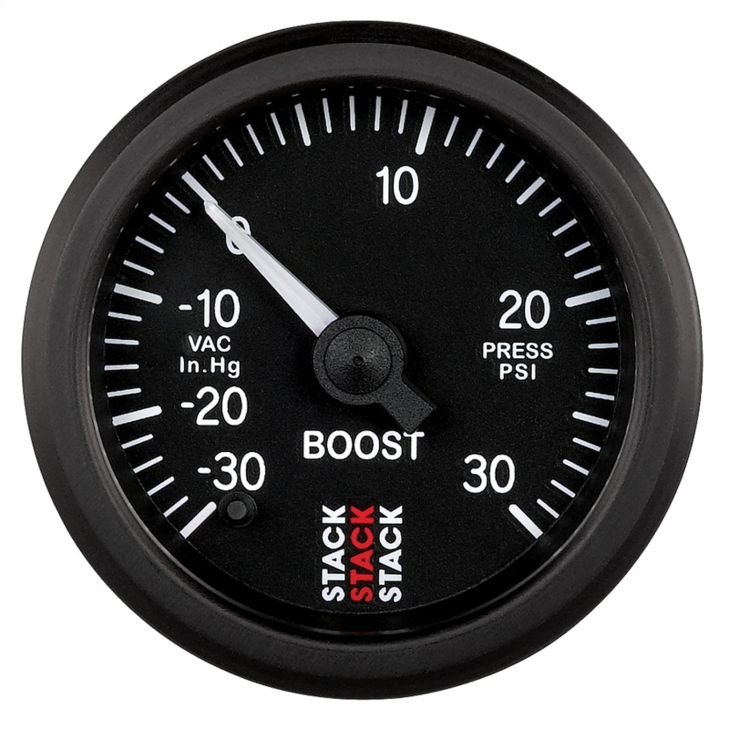 Autometer Stack 52mm -30INHG to +30 PSI (Incl T-Fitting) Pro Stepper Motor Boost Press Gauge - Black - ST3312
