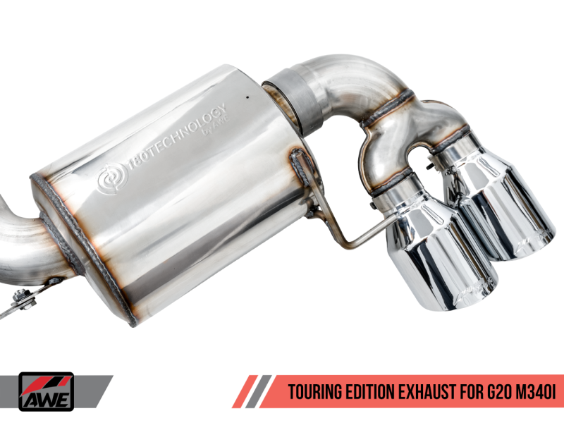 AWE Tuning 2019+ BMW M340i (G20) Non-Resonated Touring Edition Exhaust - Quad Chrome Silver Tips - 3015-42148