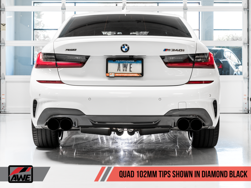 AWE Tuning 2019+ BMW M340i (G20) Resonated Touring Edition Exhaust - Quad Diamond Black Tips - 3015-43158