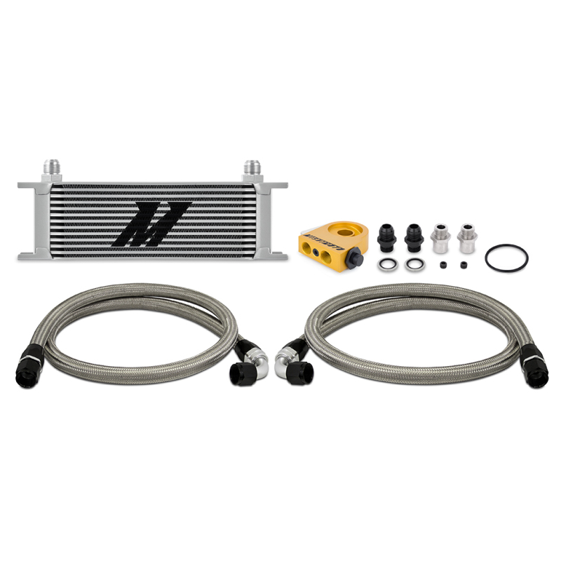 Mishimoto Universal Thermostatic Oil Cooler Kit 13-Row Silver - MMOC-U13TSL