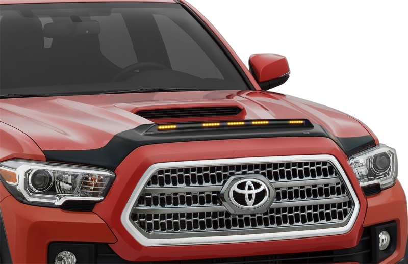 AVS 2016-2019 Toyota Tacoma Aeroskin Low Profile Hood Shield w/ Lights - Black - 753079