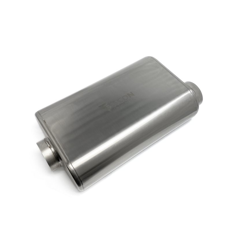 Ticon Industries 17in Overall Length 2.5in Thin Oval Titanium Muffler - 2.5in Center In/Offset Out - 116-06323-0210