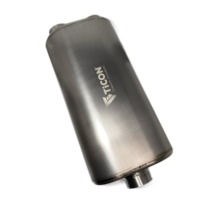 Ticon Industries 17in Overall Length 3in Oval Titanium Muffler - 3in Center In/2.5in Dual Outlet - 116-07623-0120