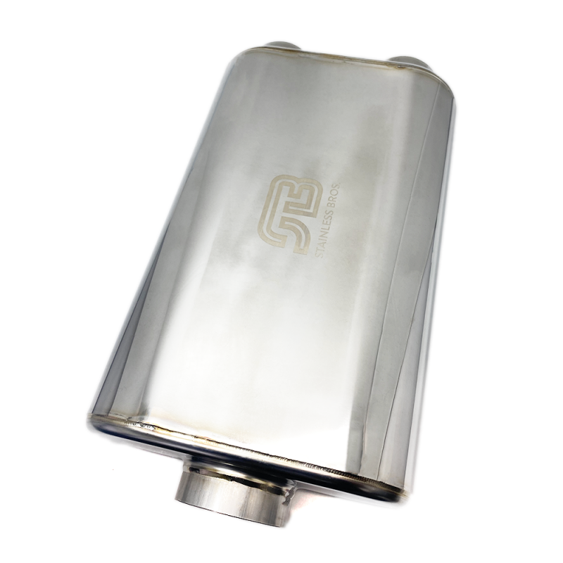 Stainless Bros 17in Overall Length 3in Oval SS304 Matte Finish Muffler 3in Center In/Center Out - 616-07623-0100