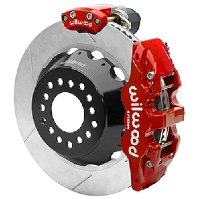 Wilwood AERO4 Big Brake Rear Electronic Parking Brake Kit - Red - Powder Coat Caliper - GT SLT Rotor - 140-16170-R