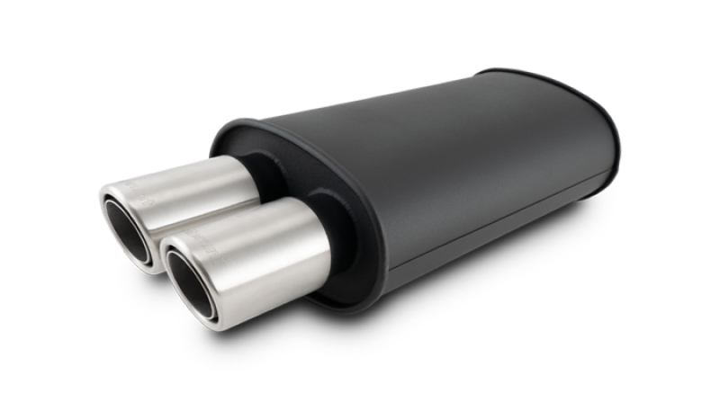 Vibrant StreetPower Flat Blk Muffler Dual 304SS Brushed Tips 9in x 5in x 15in - 2.5in Dual Inlet - 12310