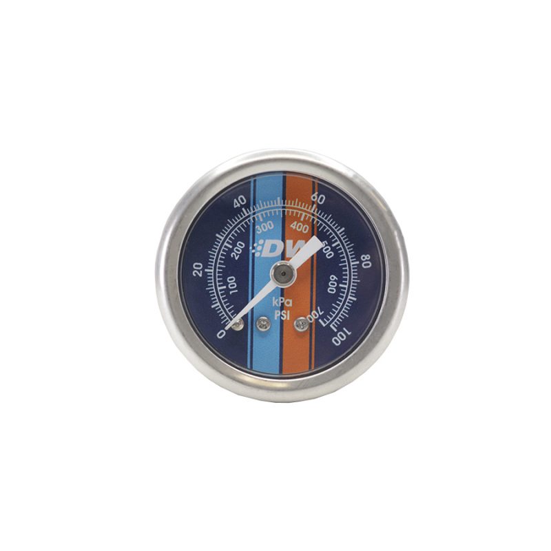 DeatschWerks 0-100 PSI 1/8in NPT Mechanical Fuel Pressure Gauge Brushed Housing Blue Face - 6-01-G2