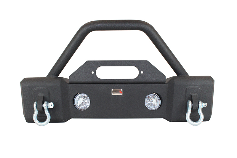 Fishbone Offroad 07-18 Jeep Wrangler JK Stubby Bumper W/Tube Guard - Black Texured Powdercoated - FB22001