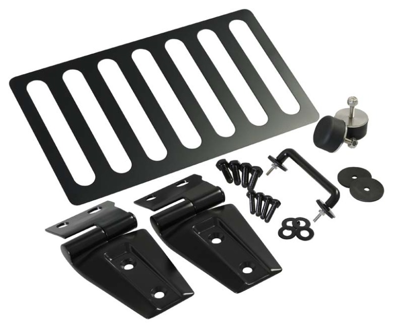 Kentrol 07-18 Jeep Wrangler JK Hood Kit Without Hood Catch - Powdercoat Black - 50588WHC