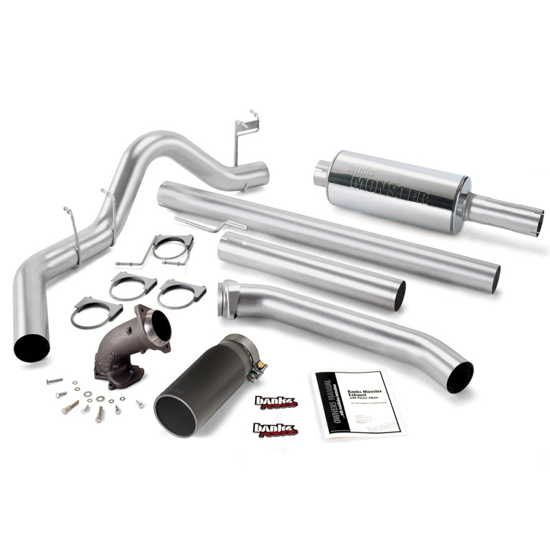 Banks Power 98-02 Dodge 5.9L Ext Cab Monster Exhaust w/ Power Elbow - SS Single Exhaust w/ Black Tip - 48638-B