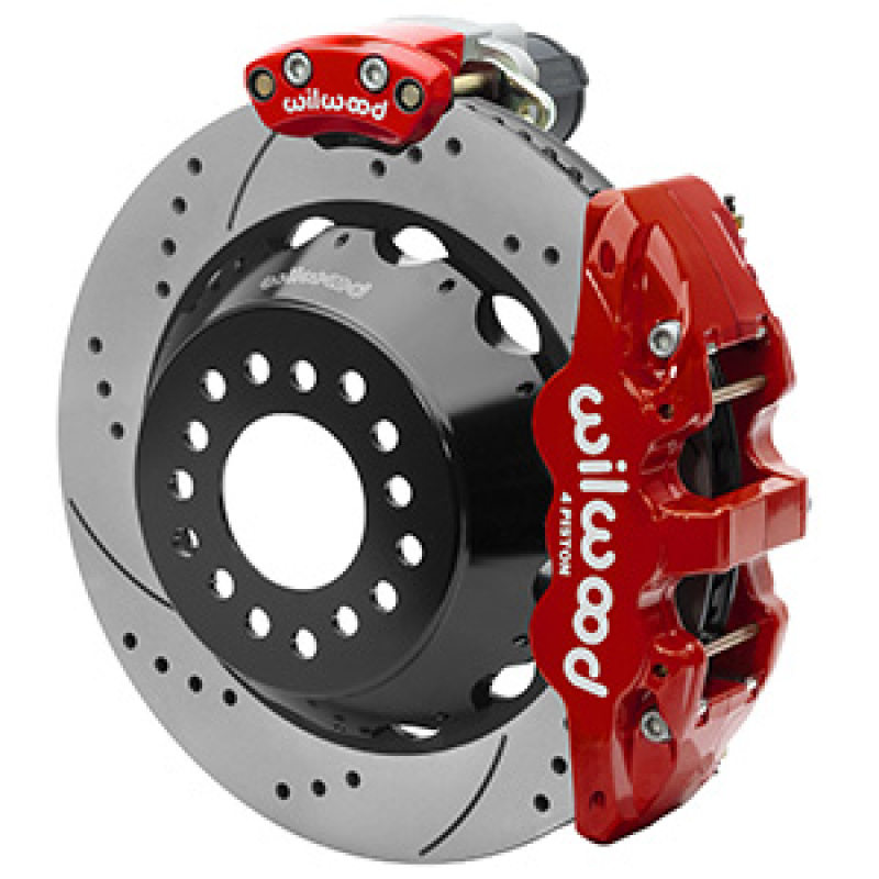 Wilwood AERO4 Big Brake Rear Electronic Parking Brake Kit - Red - Powder Coat Caliper - D/S Rotor - 140-16173-DR