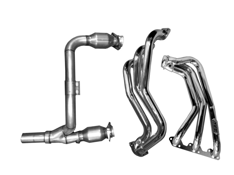 BBK 07-11 Jeep 3.8 V6 Long Tube Exhaust Headers And Y Pipe And Converters - 1-5/8 Chrome - 4050