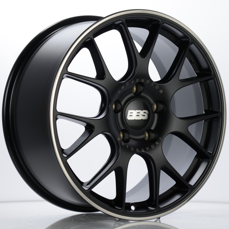 BBS CH-R 19x8.5 5x130 ET51 CB71.6 Satin Black Polished Rim Protector Wheel w/ Motorsport Etching - CH108BPO-MTSP