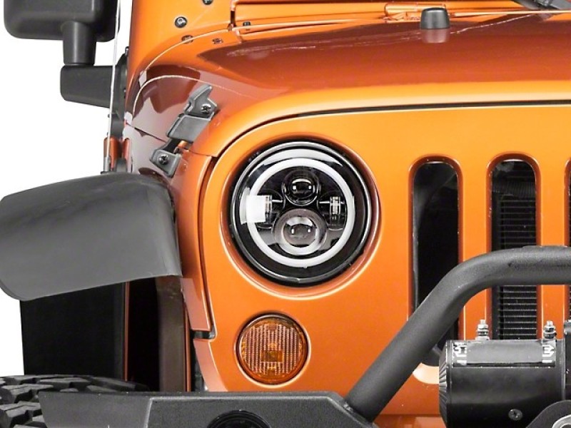 Raxiom 97-18 Jeep Wrangler TJ/JK Axial Halo Headlights w/ DRL Amber Signals- Blk Hsng (Clear Lens) - J108037