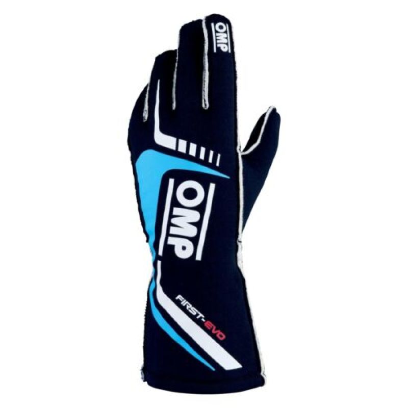 OMP First Evo Gloves Blu Navy/Ciano - Size L (Fia 8856-2018) - IB0-0767-A01-244-L