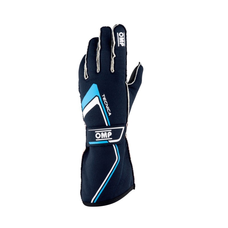 OMP Tecnica Gloves My2021 Navy/Cyan - Size L (Fia 8856-2018) - IB0-0772-A01-244-L