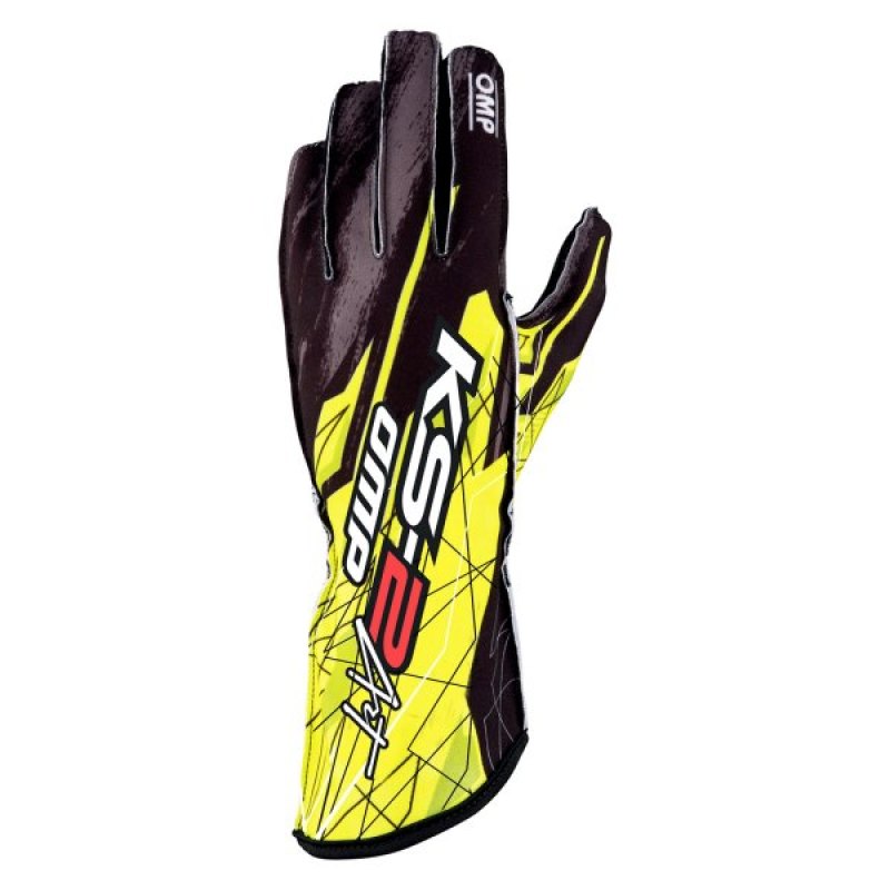 OMP KS-2 Art Gloves Black/Yellow - Size XS - KB0-2748-A01-178-XS