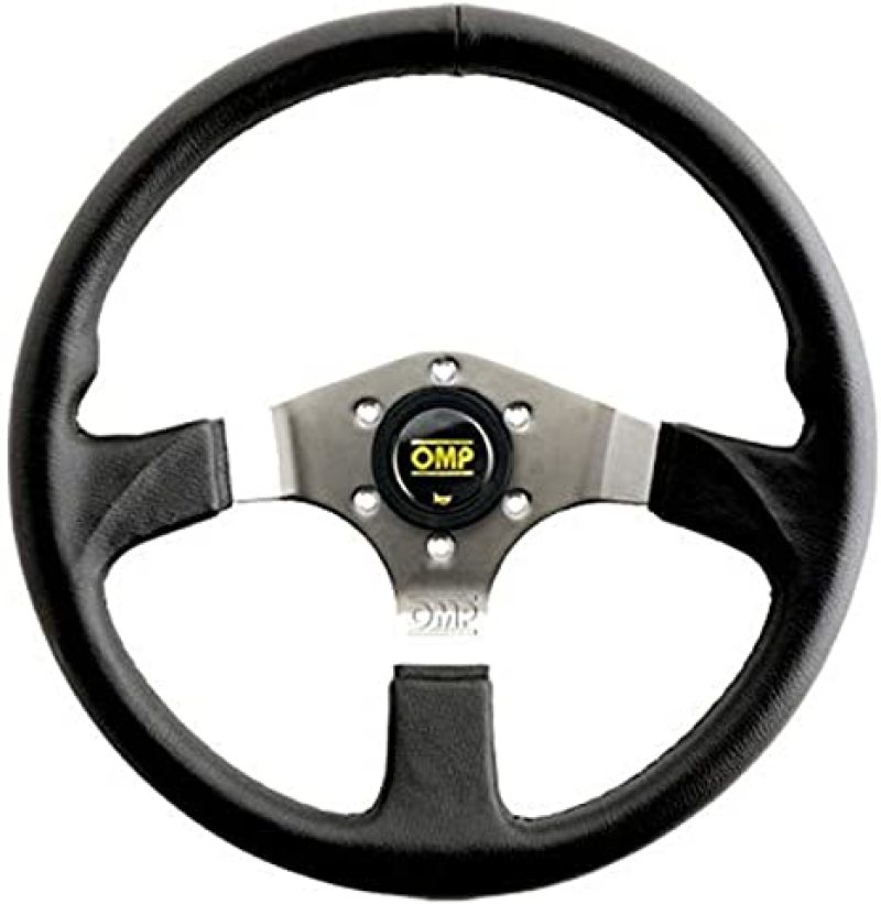 OMP Asso Flat Steering Wheel w/ 3 Steel Spokes (350mm) - Large Leather (Black) - OD0-2019-189