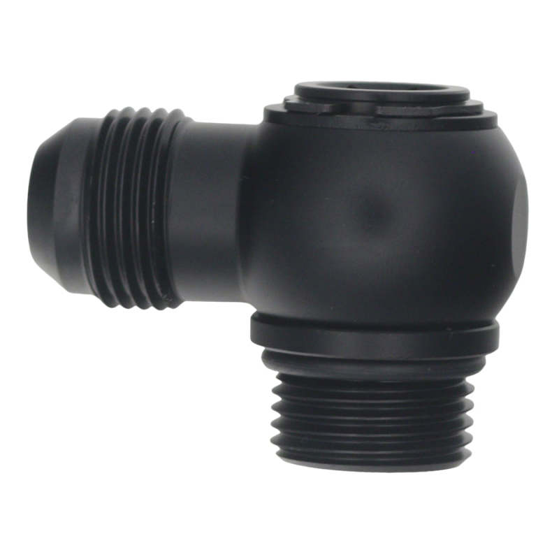 DeatschWerks 10AN ORB Male to 10AN Male Flare Low Profile 90-Degree Swivel - Anodized Matte Black - 6-02-0417-B