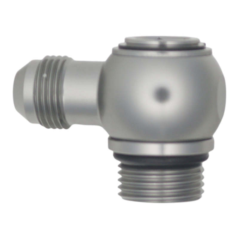 DeatschWerks 10AN ORB Male to 8AN Male Flare Low Profile 90-Degree Swivel - Anodized DW Titanium - 6-02-0418