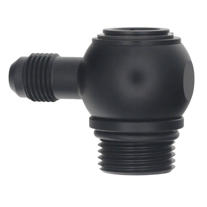 DeatschWerks 10AN ORB Male to 6AN Male Flare Low Profile 90-Degree Swivel - Anodized Matte Black - 6-02-0420-B