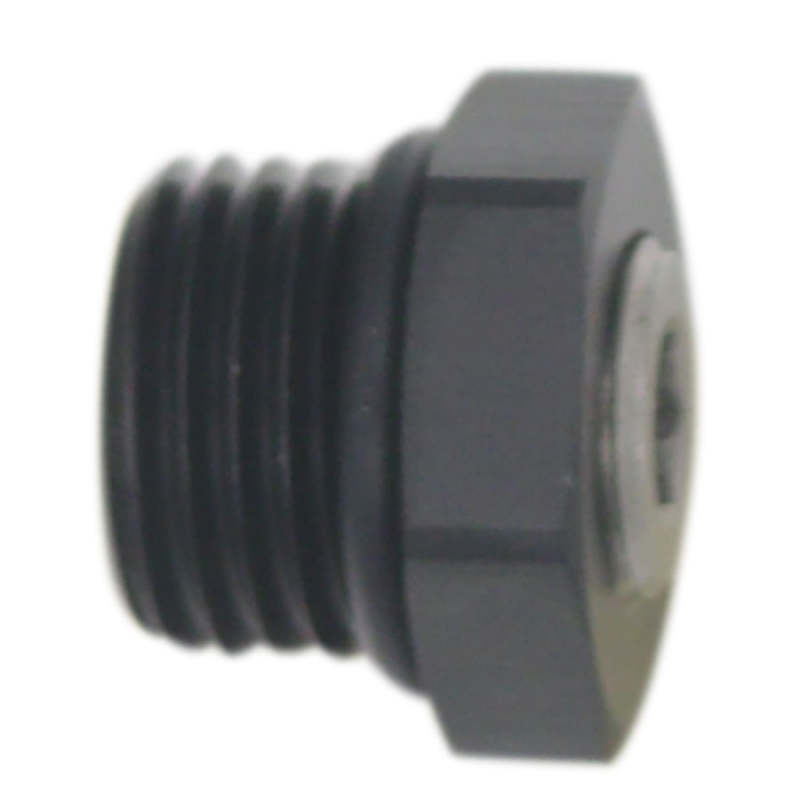 DeatschWerks 6AN ORB Male Plug Fitting with 1/8in NPT Gauge Port - Anodized Matte Black - 6-02-0730-B