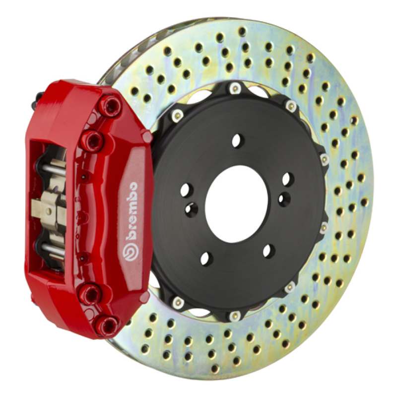 Brembo 04-11 RX-8 Front GT BBK 4 Piston Cast 2pc 328x28 2pc Rotor Drilled-Red - 1A1.6018A2