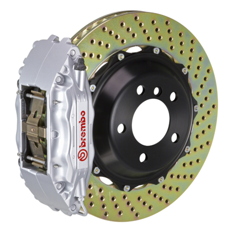 Brembo 82-89 6-Series Front GT BBK 4 Piston Cast 2pc 332x32 2pc Rotor Drilled-Silver - 1B1.7009A3