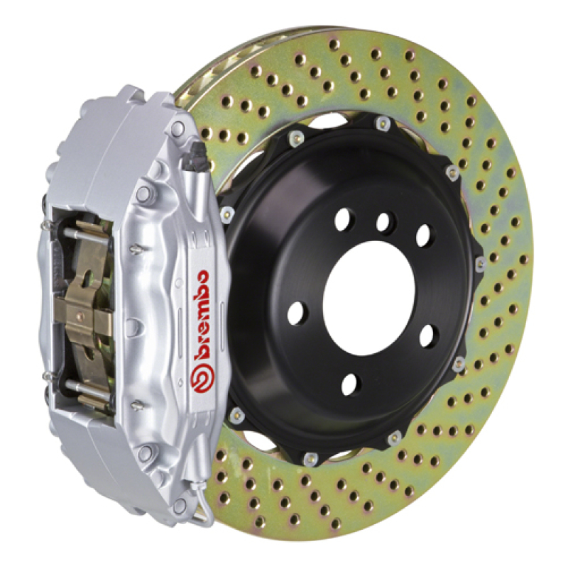 Brembo 05-14 Mustang GT Excl non-ABS Equipped Fr GT BBK 4Pist Cast 2pc 355x32 2pc Rtr Drill-Silver - 1B1.8046A3