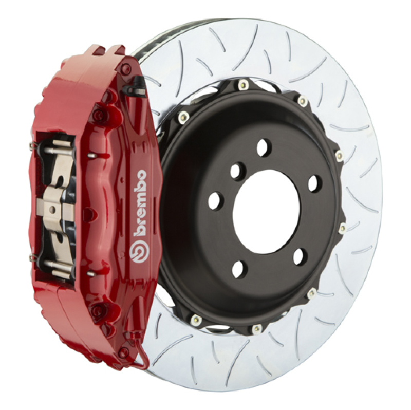 Brembo 05-14 Mustang GT Excl non-ABS Equipped Fr GT BBK 4Pis Cast 2pc 355x32 2pc Rtr Slot Type3-Red - 1B3.8046A2