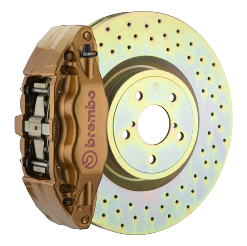 Brembo 15-21 WRX (VA) Front GT BBK 4 Piston Cast 2pc 326 x30 1pc Rotor Drilled - Gold - 1E4.6003A4